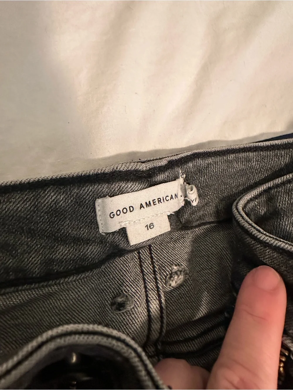 Size 16 Good American midi stretch Jean skirt with center slit